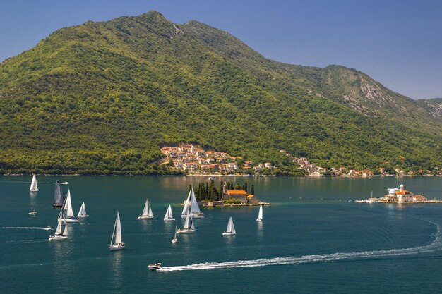 Sunny Mediterranean landscape Montenegro Bay of Kotor