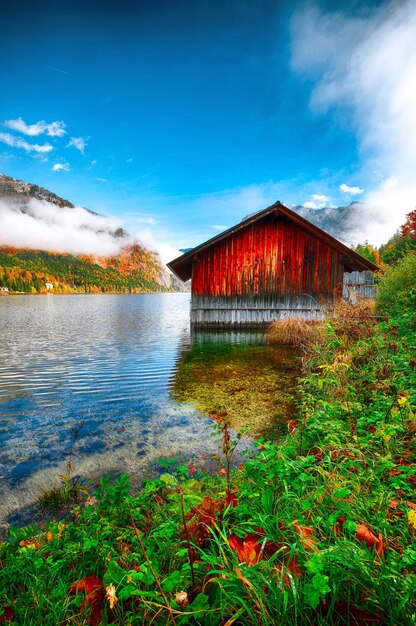 Sunny morning on the lake Altausseer See Alps Austria Europe