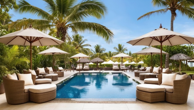 a sunny poolside scene ideal for relaxation and tropical vacations