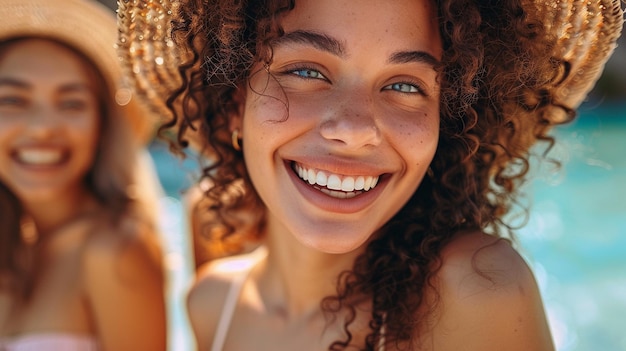 Foto sorrisi soleggiati in piscina