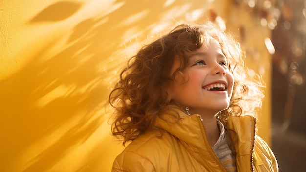 빛나는 노란색 배경 에 웃는 빛 의 긍정적 인 개인