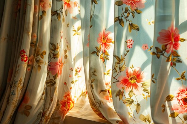 Photo sunny radiance illuminates the charming floral design on the curtain