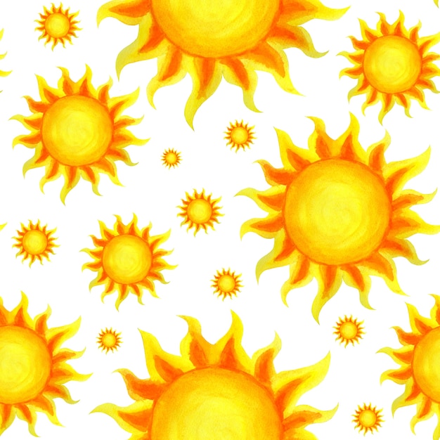 Sunny seamless pattern Cute sunny cartoon handdrawn pattern Isolated on a white background