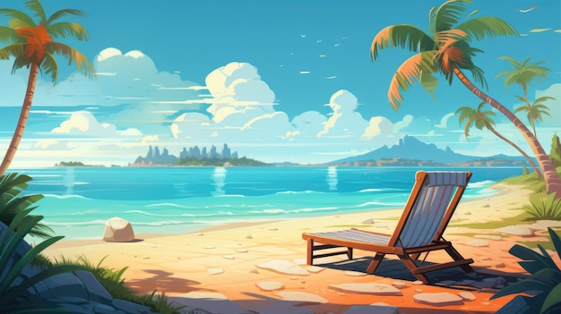 Sunny Seaside Illustration of Summer Beach Background