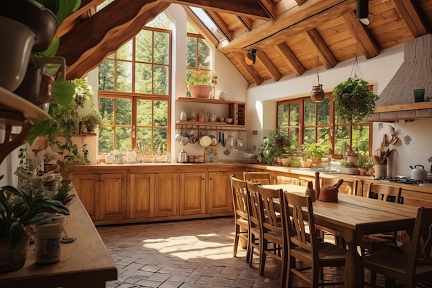 Sunny Serenity Embracing Nature's Warmth in a Cozy Wooden Kitchen Oasis