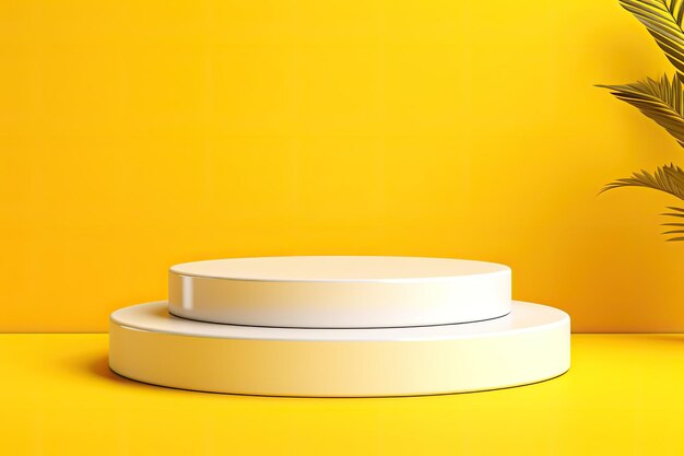 Sunny showcase elevate your products with a white podium on vivid yellow background