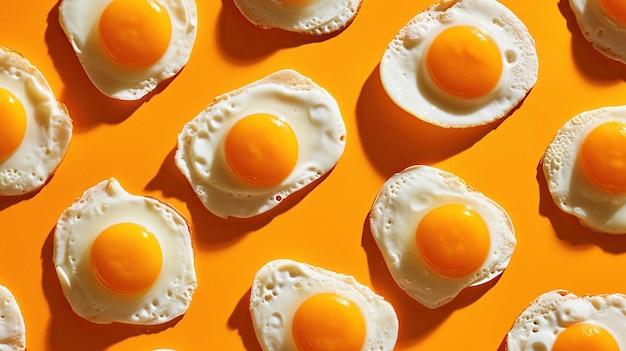 Sunny side up eggs on an orange background a bright and cheerful image great for breakfast and