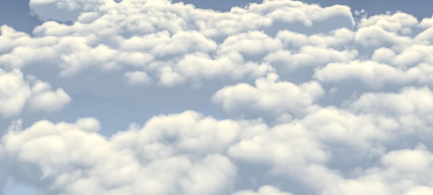 Sunny sky beautiful cloudscape in the sky view over white fluffy clouds freedom concept 3D rendering