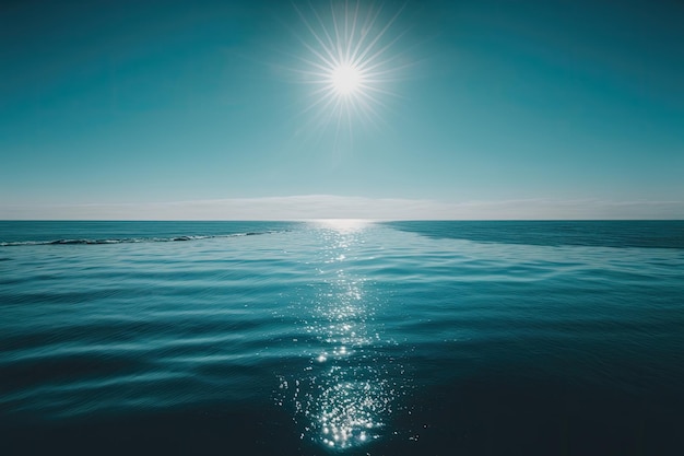 Sunny Sky Over Calm Water Of Sea Or Ocean Natural Lands Illustration AI Generative