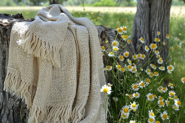 Sunny Spring Reads Blanket and Book Under Tree