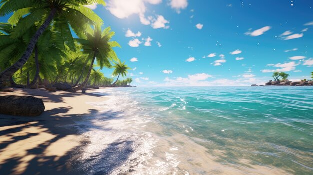 Sunny tropical caribbean beach with palm trees