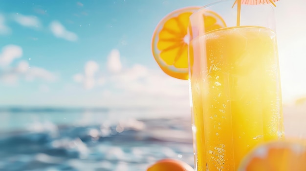 Sunny vibes and refreshing allure captured in a closeup cocktail shot