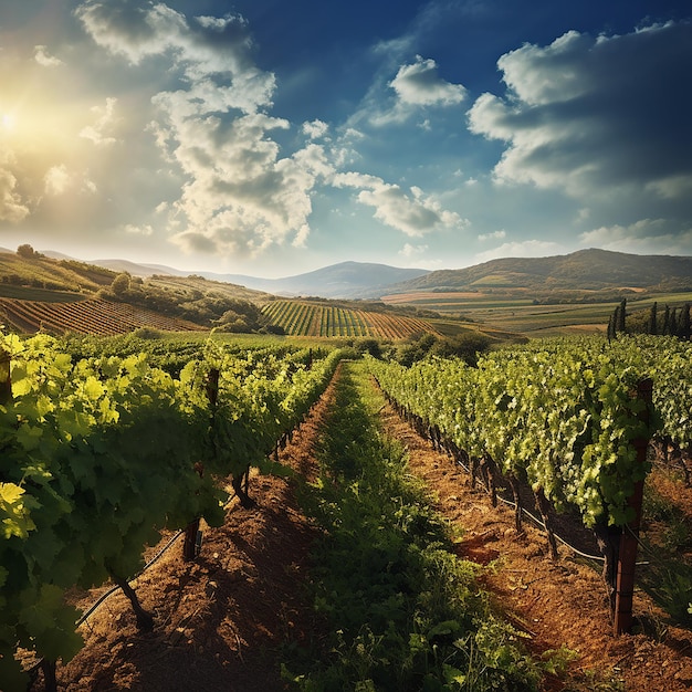 A sunny vineyard where grapes are grown in abundance