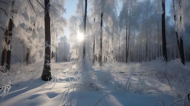 Sunny winter forest composition with natural trees