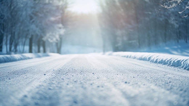 Солнечная зимняя дорога, покрытая снегом Генеративный AI