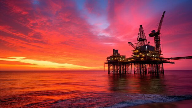 Photo sunocean oil rig silhouette