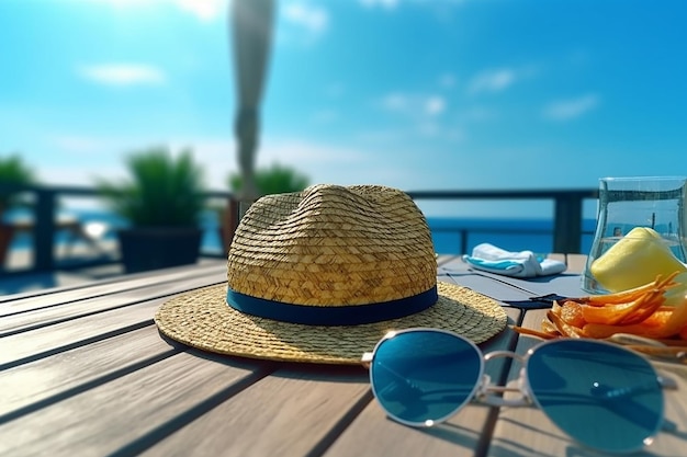 SunReady Setup Straw Hat and Sunglasses on the Table