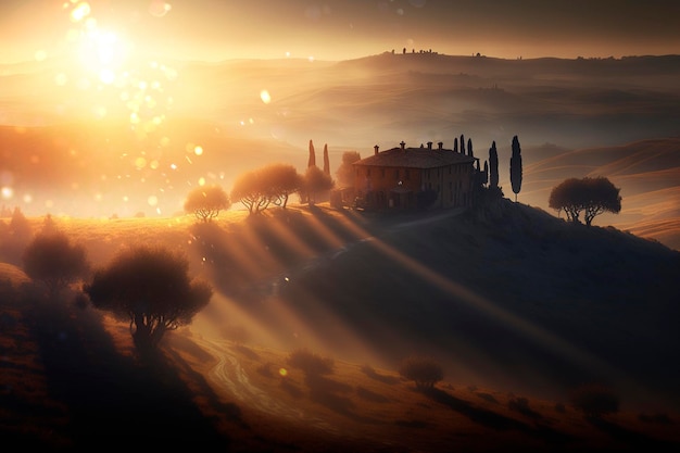 Foto sunride zomerlandschap in toscane natuurbehang ai gegenereerd