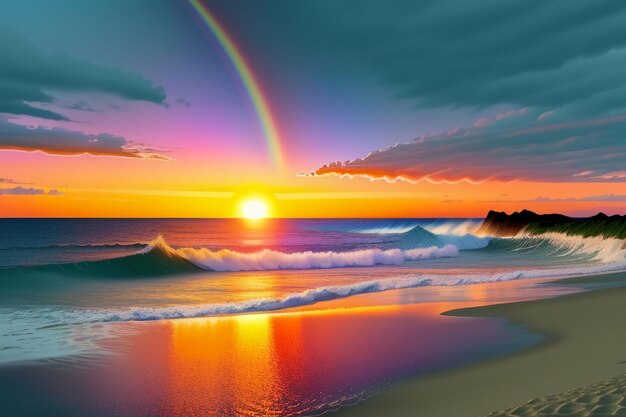写真 夕日と日の出の光 海のビーチ 島の美しい自然風景 壁紙の背景