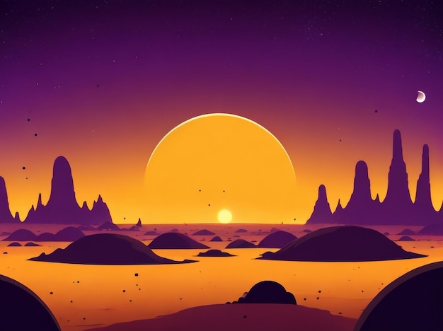 Sunrise over a barren alien planet