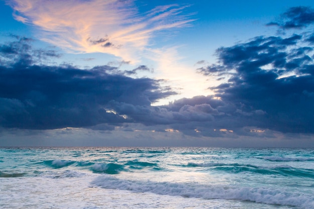 Sunrise over the beach on Caribbean Sea.