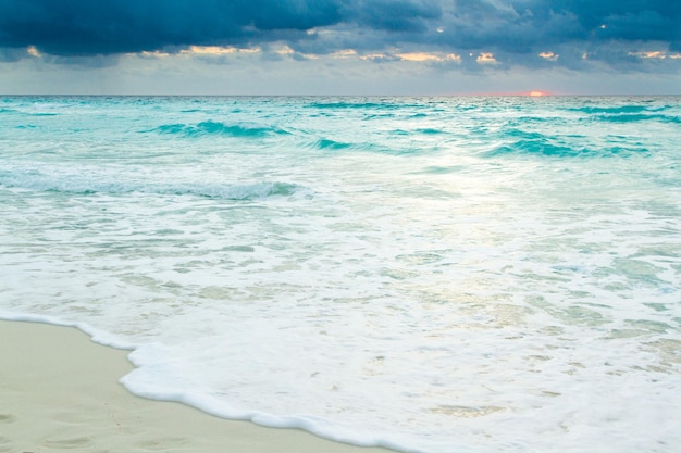 Sunrise over the beach on Caribbean Sea.