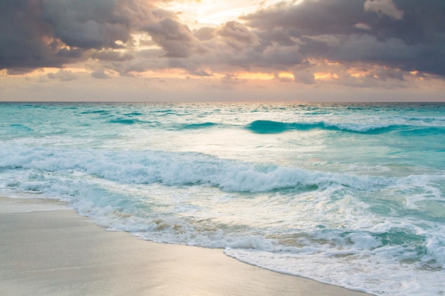 Sunrise over the beach on Caribbean Sea.