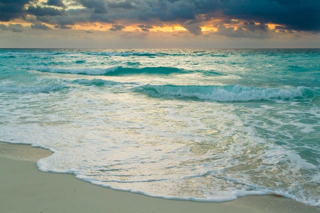 Sunrise over the beach on Caribbean Sea.