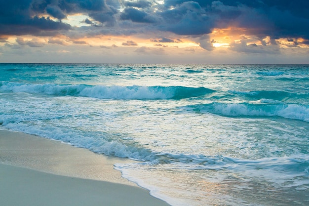 Sunrise over the beach on Caribbean Sea.