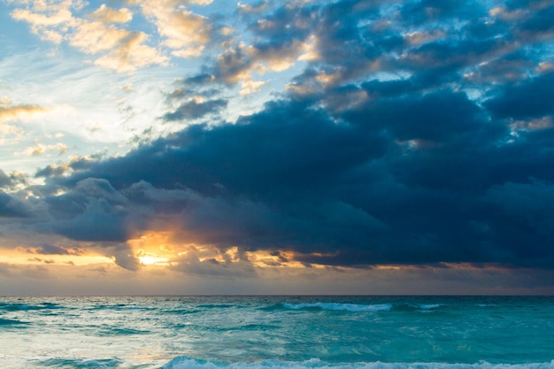 Sunrise over the beach on Caribbean Sea.