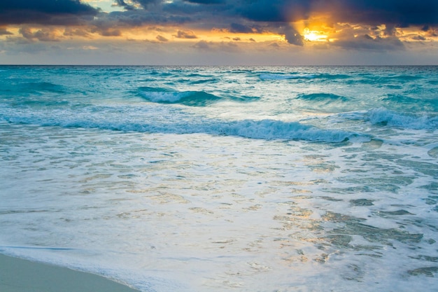 Sunrise over the beach on Caribbean Sea.