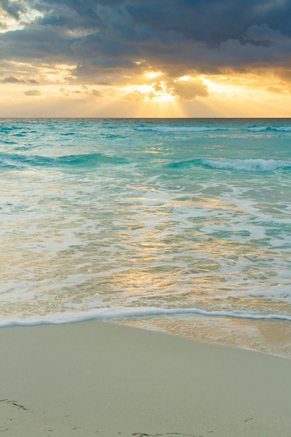 Sunrise over the beach on Caribbean Sea.