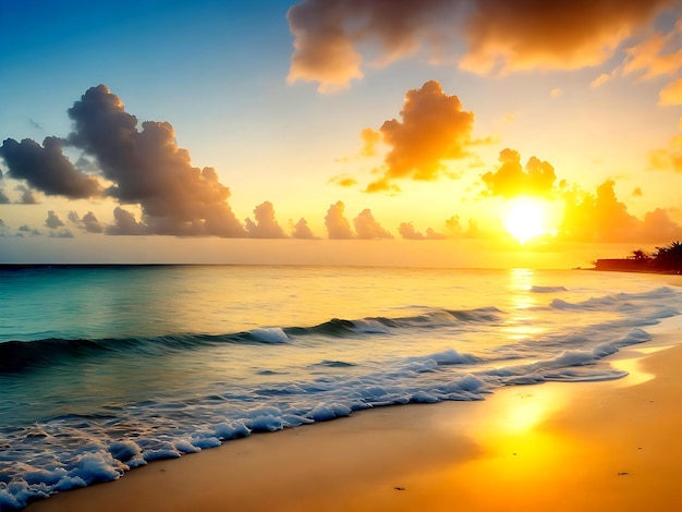Sunrise over the beach on caribbean sea