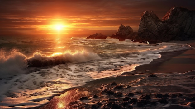 Восход солнца над пляжем генеративный ИИ