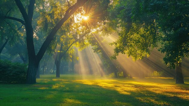 Sunrise beam in the beautiful park