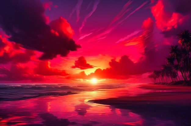 Восход солнца на красивом пляже с облаками