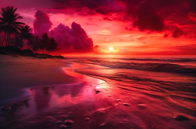 Sunrise on a beautiful beach with clouds