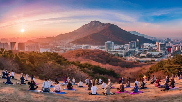 Sunrise of bukhansan mountain in seoul city south korea