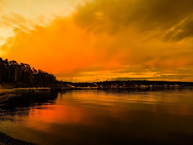 Sunrise over calm water - lysaker