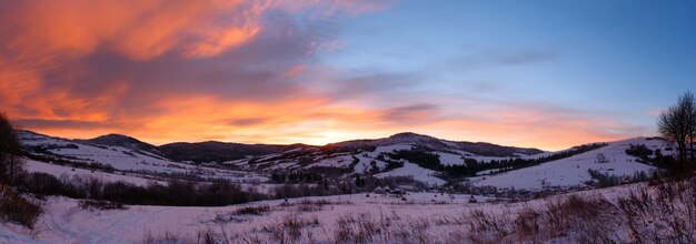 Sunrise Carpathian mountain winter landscape (Ukraine)