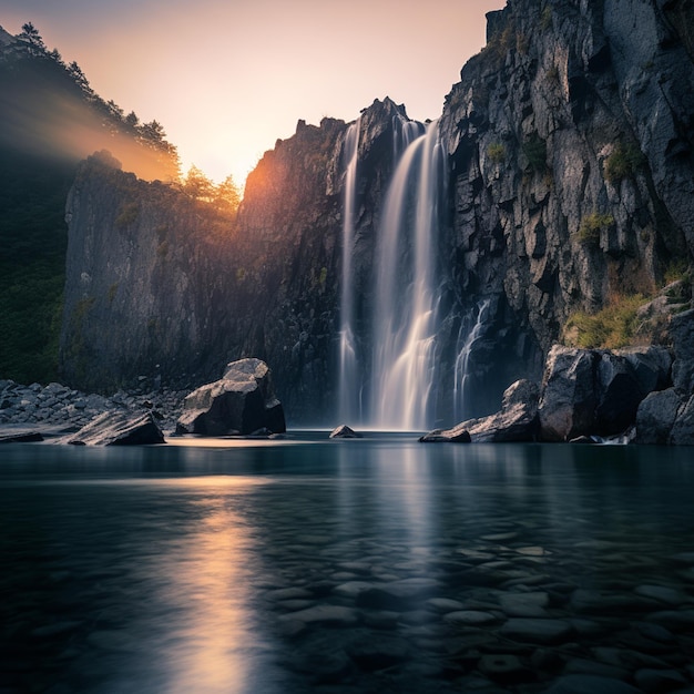 Sunrise Cascade Majestic Waterfall Unveiled