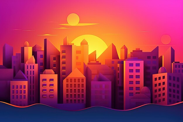 Sunrise above the city vector style illustration Generated ai