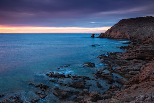 Sunrise on the coast of Escullos. Natural Park Cabo de Gata. Spain.