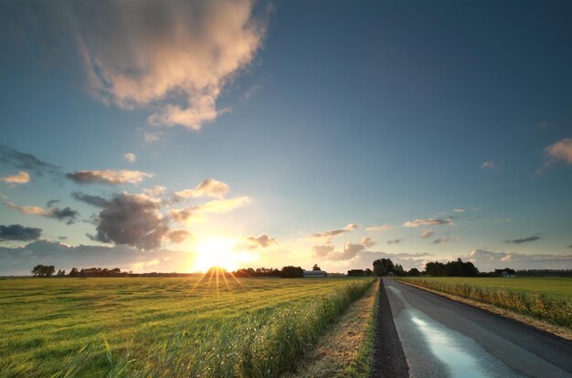 sunrise over countryside road