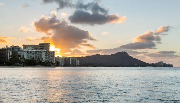 Sunrise over Diamond Head from Waikiki Hawaii