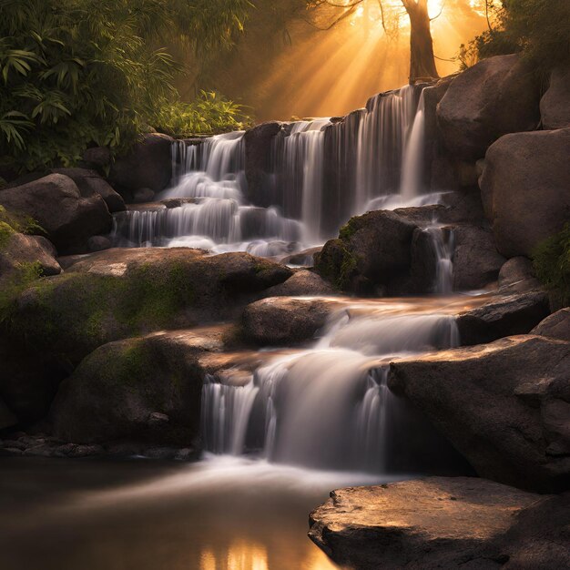 Sunrise elegance vang een waterval in het zachte licht van de zonsopgang