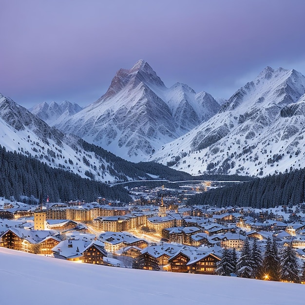 Sunrise over frozen Lake Sils and snowy generated by AI