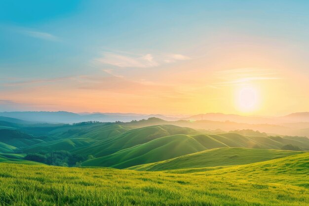 Photo sunrise over green hills new beginnings concept