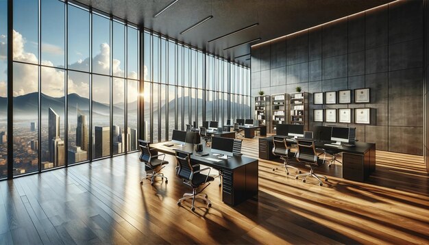 Sunrise Illuminated Modern Corporate Office with City View