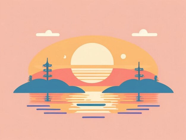 Photo sunrise lake vector flat minimalistic isolated illustration